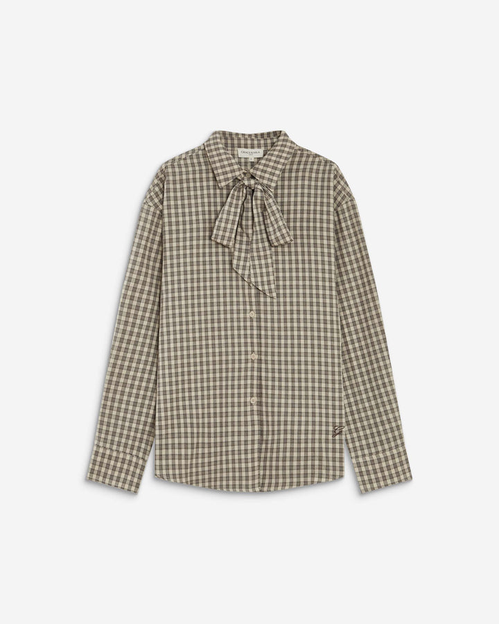 Chemise oversize col cavalier à carreaux sable Ayla