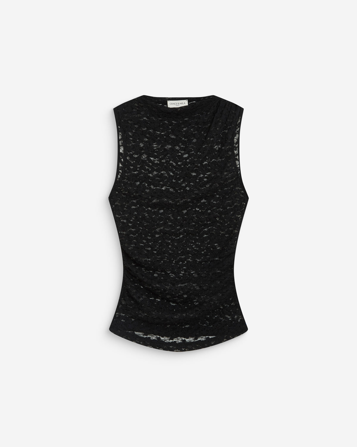 Top ajusté sans manches en dentelle noir Avila