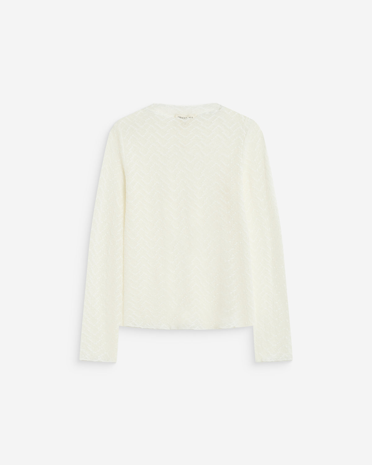 Top en dentelle transparente manches longues ecru Aube
