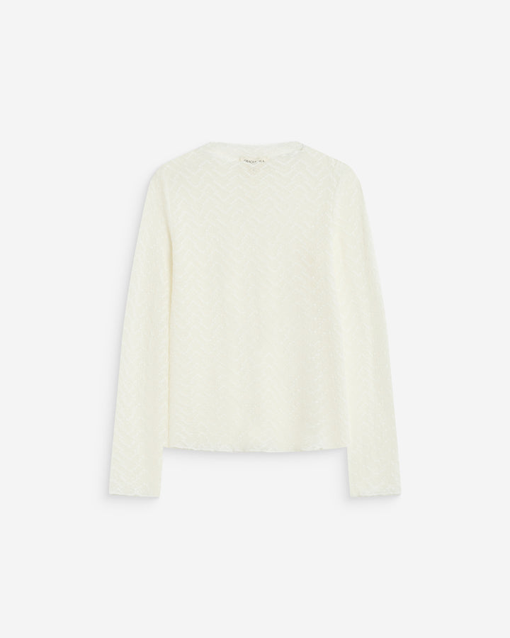 Top en dentelle transparente manches longues ecru Aube