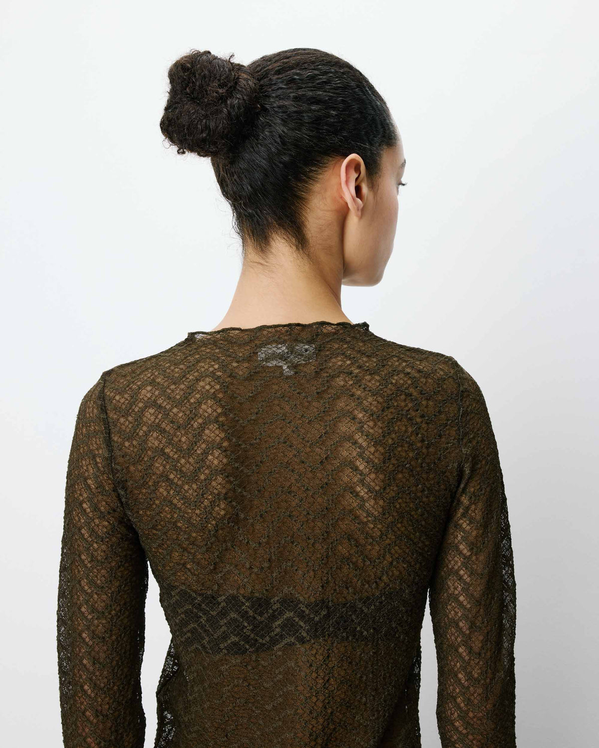 Top en dentelle transparente manches longues kaki Aube