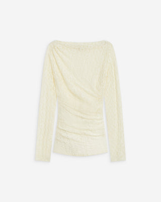 Top en dentelle drapé col bateau ecru Avoine