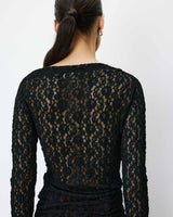 Top en dentelle drapé col bateau noir Avoine