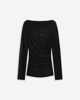 Top en dentelle drapé col bateau noir Avoine