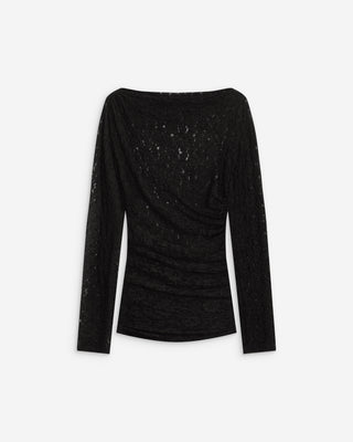Top en dentelle drapé col bateau noir Avoine