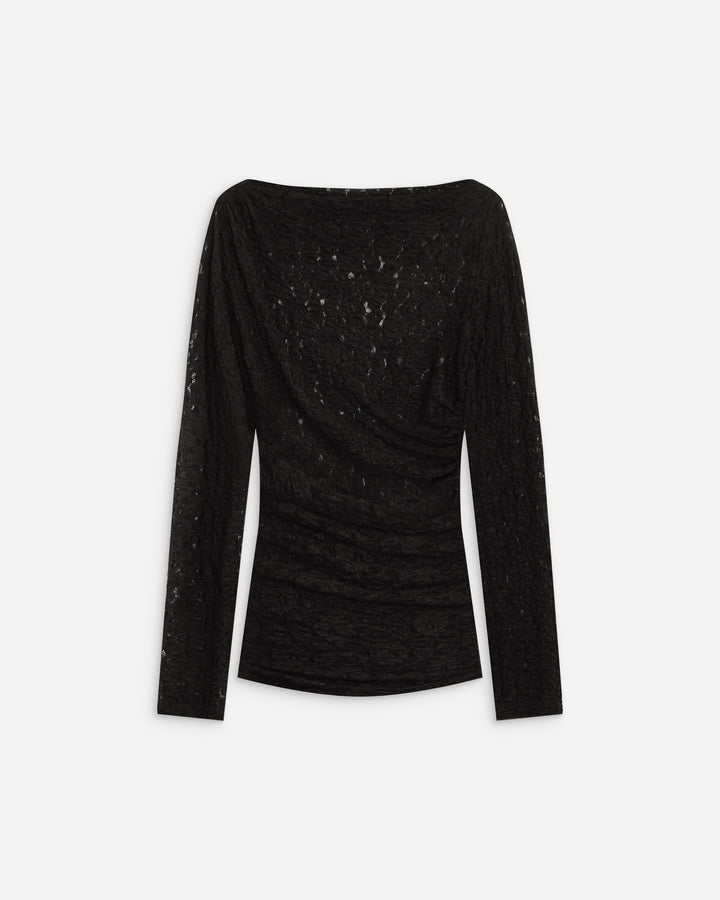 Top en dentelle drapé col bateau noir Avoine