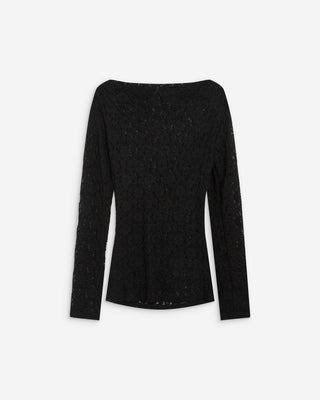 Top en dentelle drapé col bateau noir Avoine