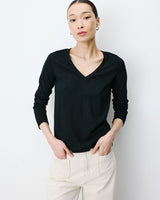 Long-sleeve V-neck T-shirt noir Abricot