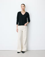 Long-sleeve V-neck T-shirt noir Abricot