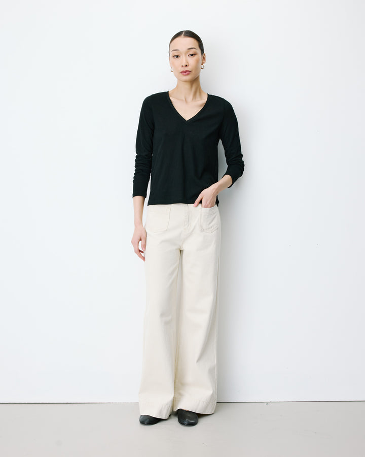Long-sleeve V-neck T-shirt noir Abricot