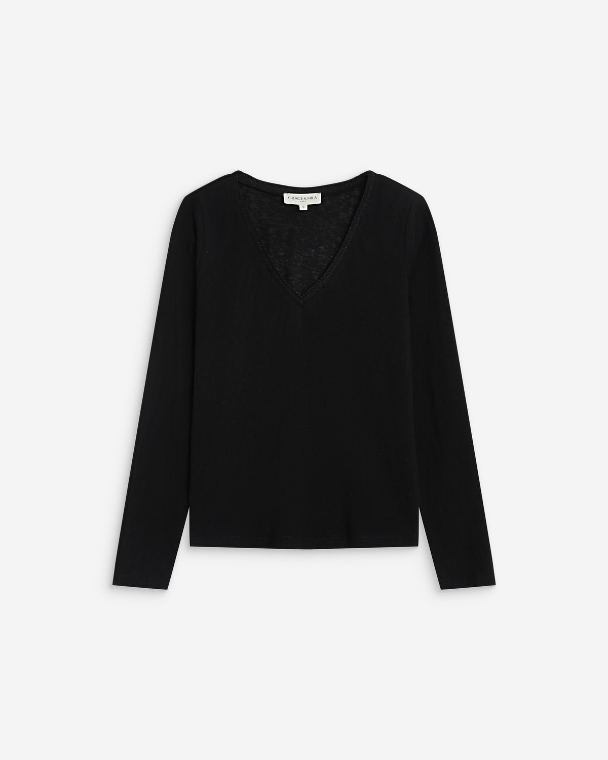 Long-sleeve V-neck T-shirt noir Abricot