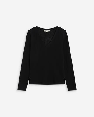T-shirt manches longues col V noir Abricot
