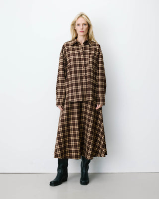 Chemise oversize dos à nouer à carreaux chocolat Arlette