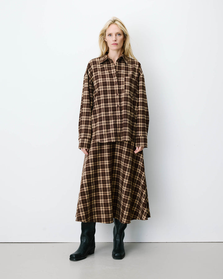 Chemise oversize dos à nouer à carreaux chocolat Arlette