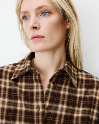 Chemise oversize dos à nouer à carreaux chocolat Arlette
