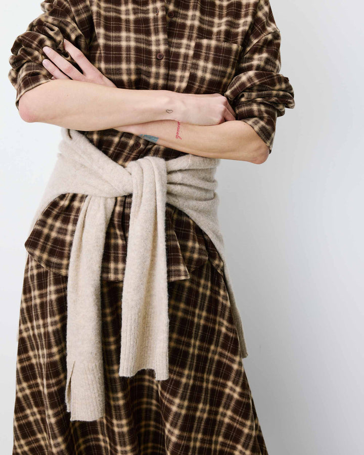 Chemise oversize dos à nouer à carreaux chocolat Arlette