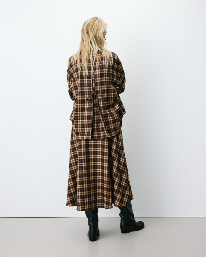 Chemise oversize dos à nouer à carreaux chocolat Arlette