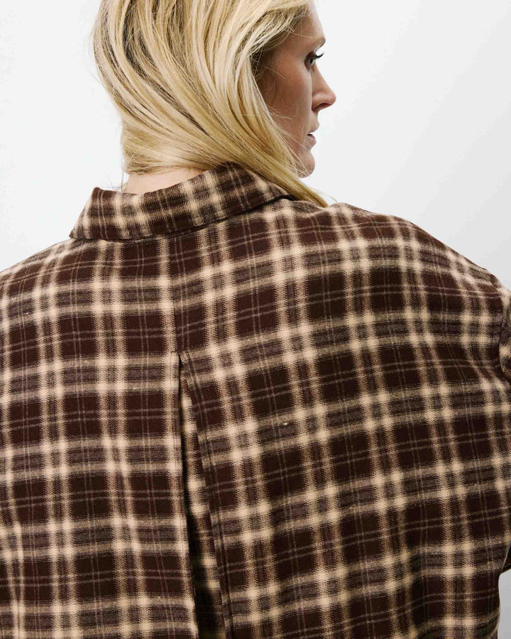 Chemise oversize dos à nouer à carreaux chocolat Arlette