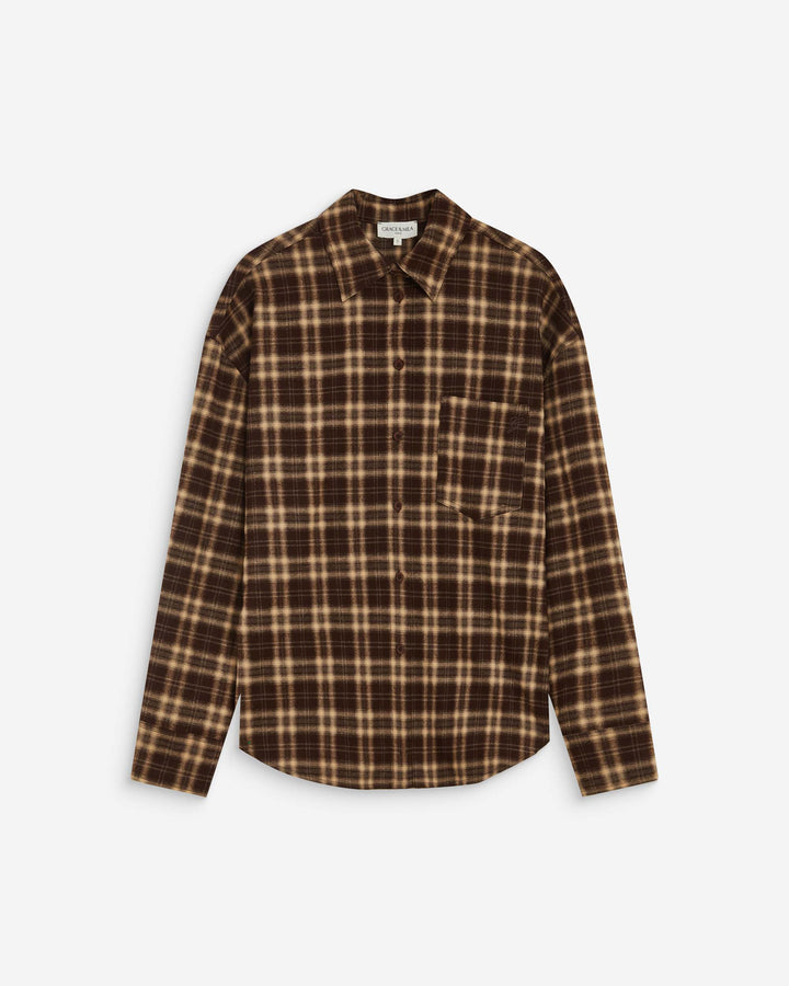 Chemise oversize dos à nouer à carreaux chocolat Arlette