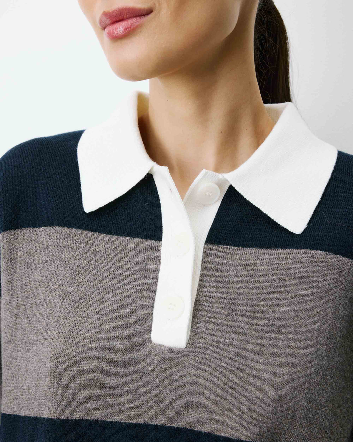 Pull polo ample à larges rayures marine Astre