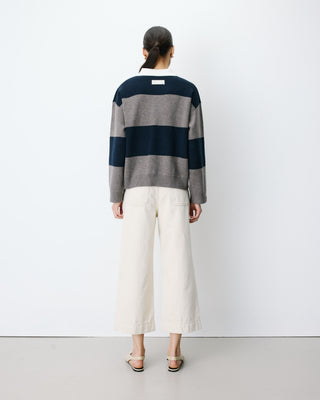 Pull polo ample à larges rayures marine Astre