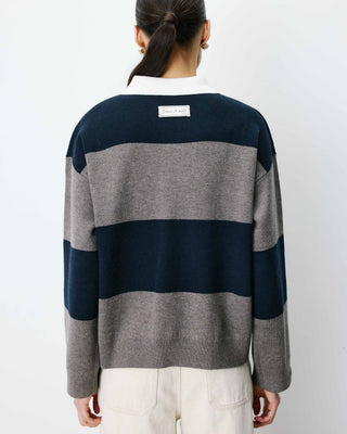 Pull polo ample à larges rayures marine Astre