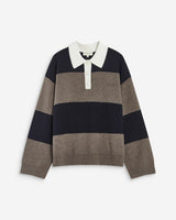 Pull polo ample à larges rayures marine Astre