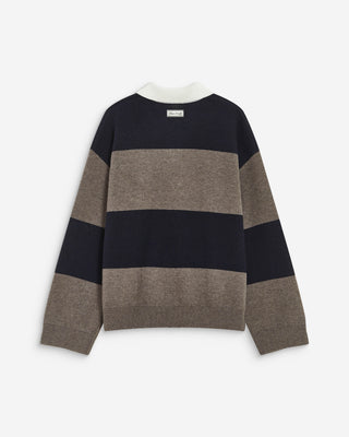 Pull polo ample à larges rayures marine Astre