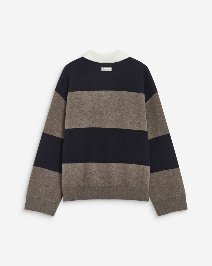 Pull polo ample à larges rayures marine Astre