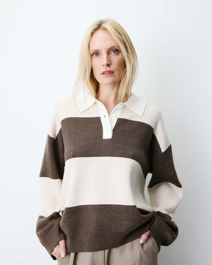 Striped polo sweater sable Astre