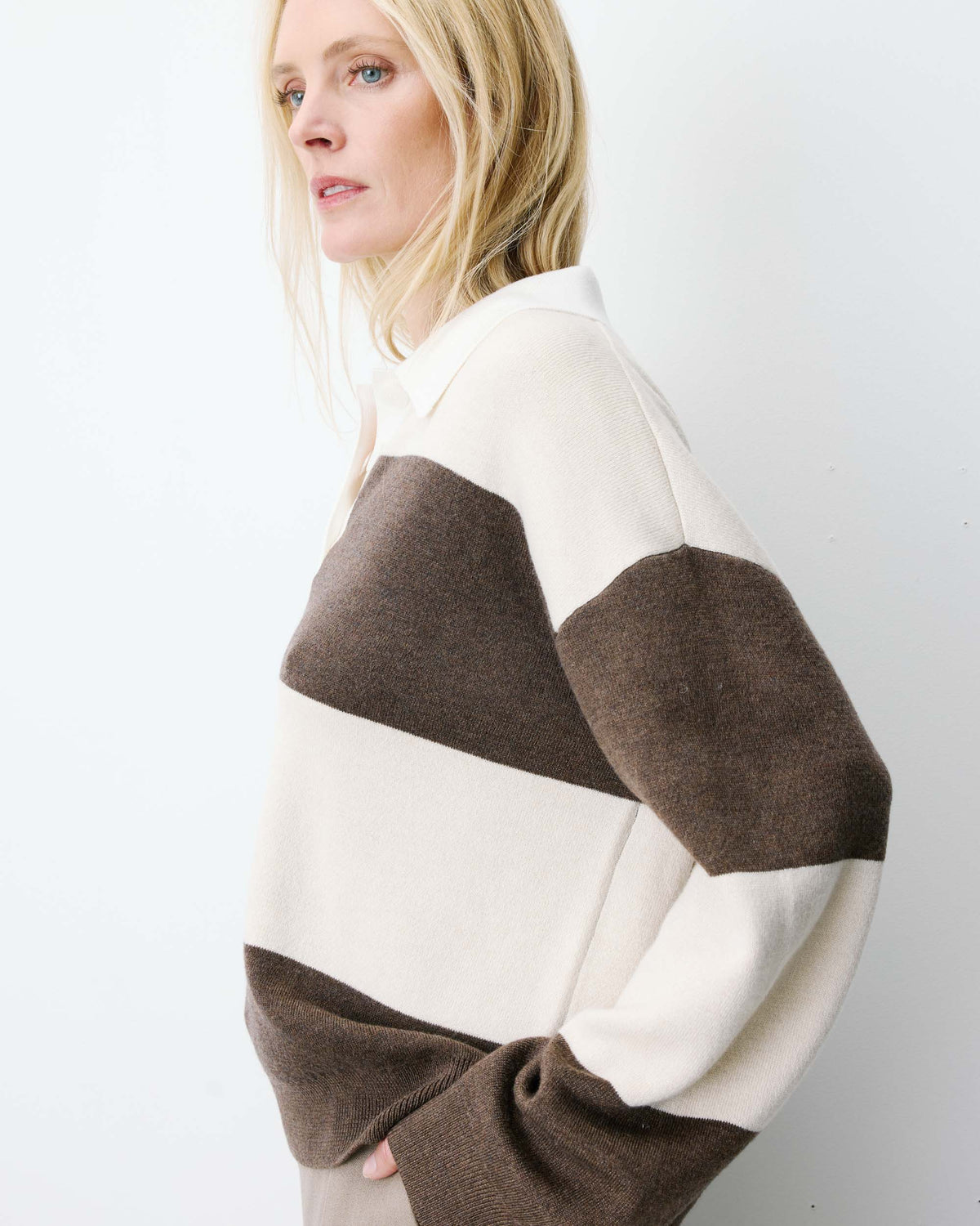 Striped polo sweater sable Astre