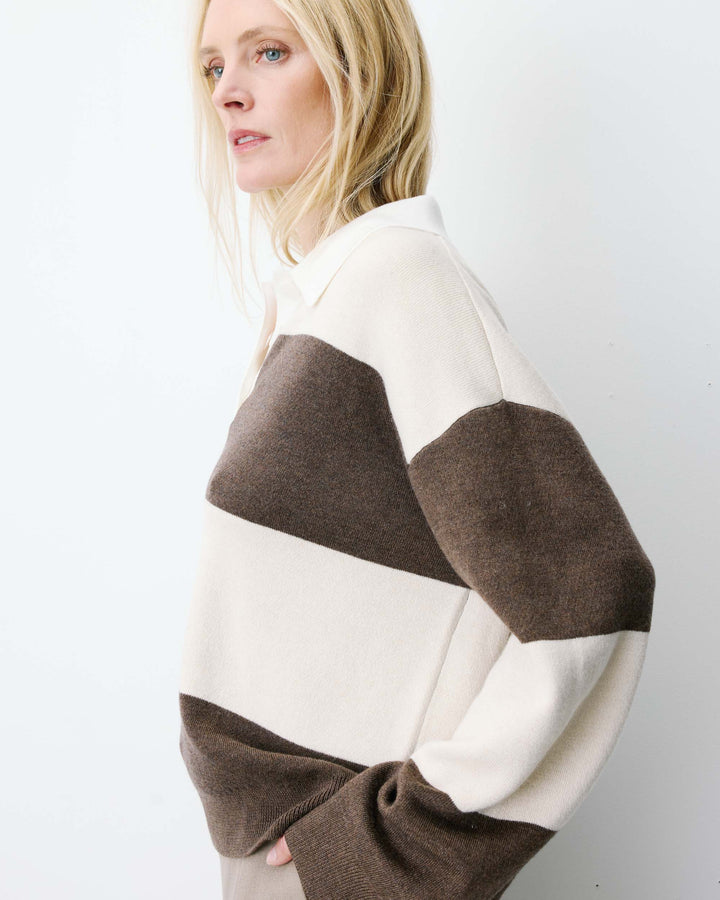 Striped polo sweater sable Astre