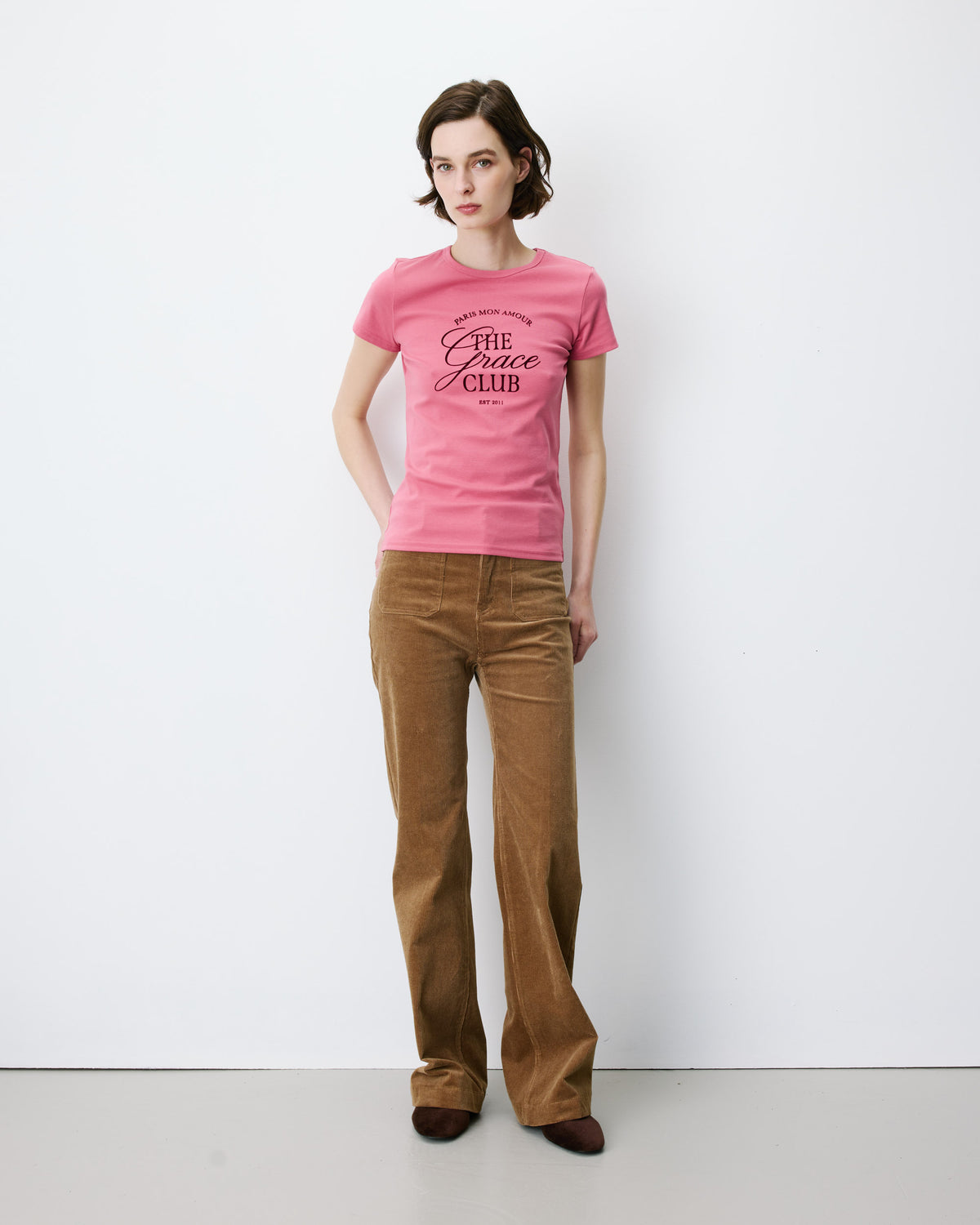 T-shirt col rond à message blush Amoris