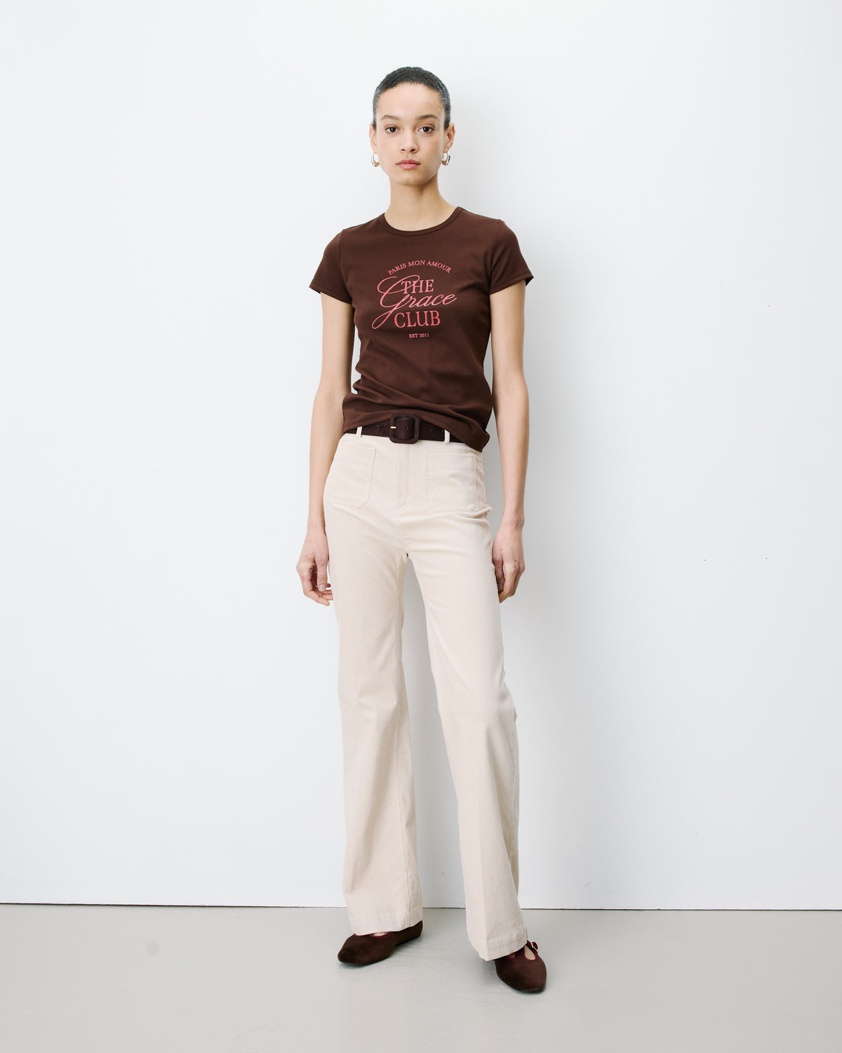 T-shirt col rond à message chocolat Amoris