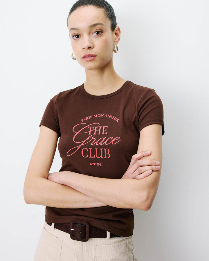 T-shirt col rond à message chocolat Amoris