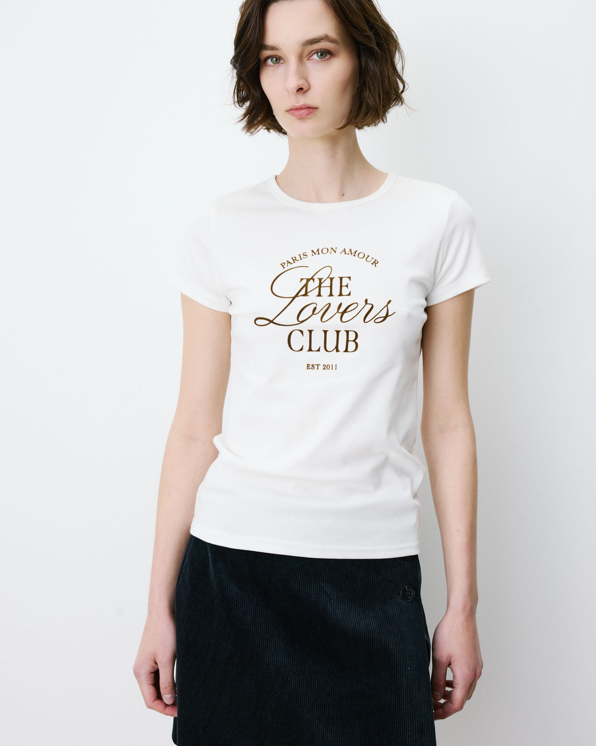 T-shirt col rond à message ivoire Amoris