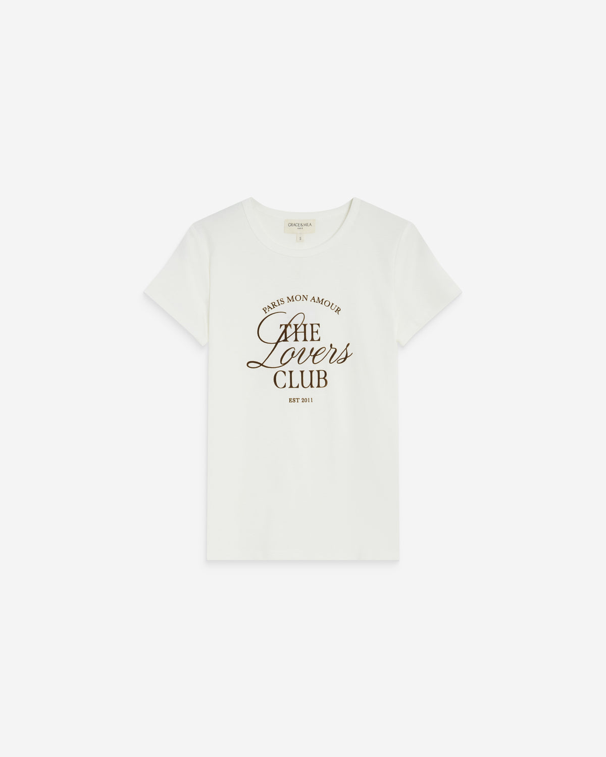 T-shirt col rond à message ivoire Amoris