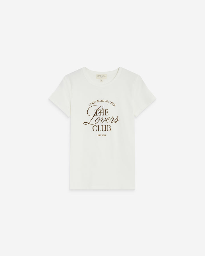 T-shirt col rond à message ivoire Amoris