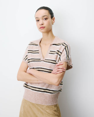 Short-sleeve striped knit polo beige Aizen