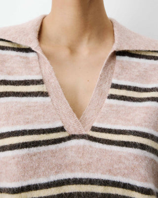 Short-sleeve striped knit polo beige Aizen