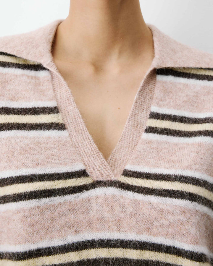 Short-sleeve striped knit polo beige Aizen