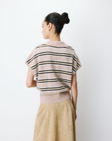 Short-sleeve striped knit polo beige Aizen