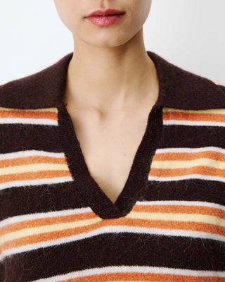 Short-sleeve striped knit polo chocolat Aizen