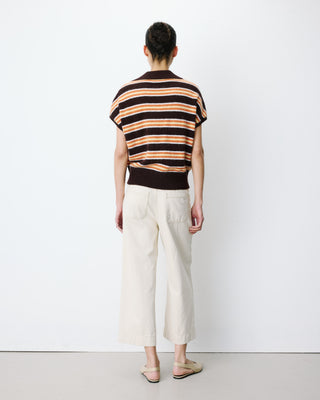 Short-sleeve striped knit polo chocolat Aizen