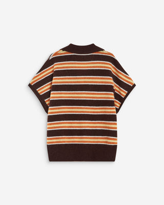 Short-sleeve striped knit polo chocolat Aizen