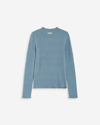 Pull ajusté en maille fine col montant bleuet Alino
