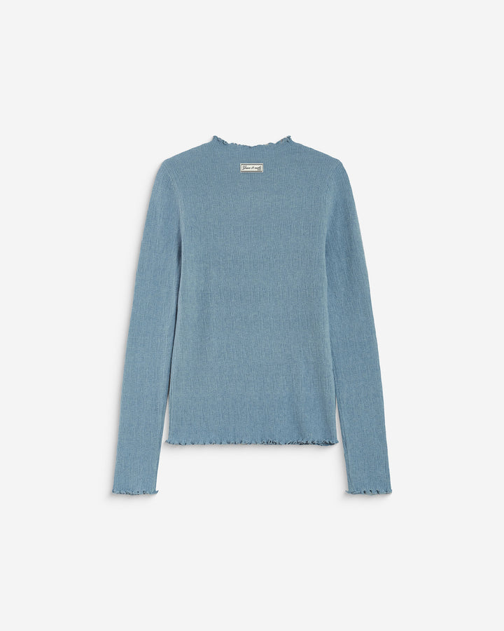 Pull ajusté en maille fine col montant bleuet Alino