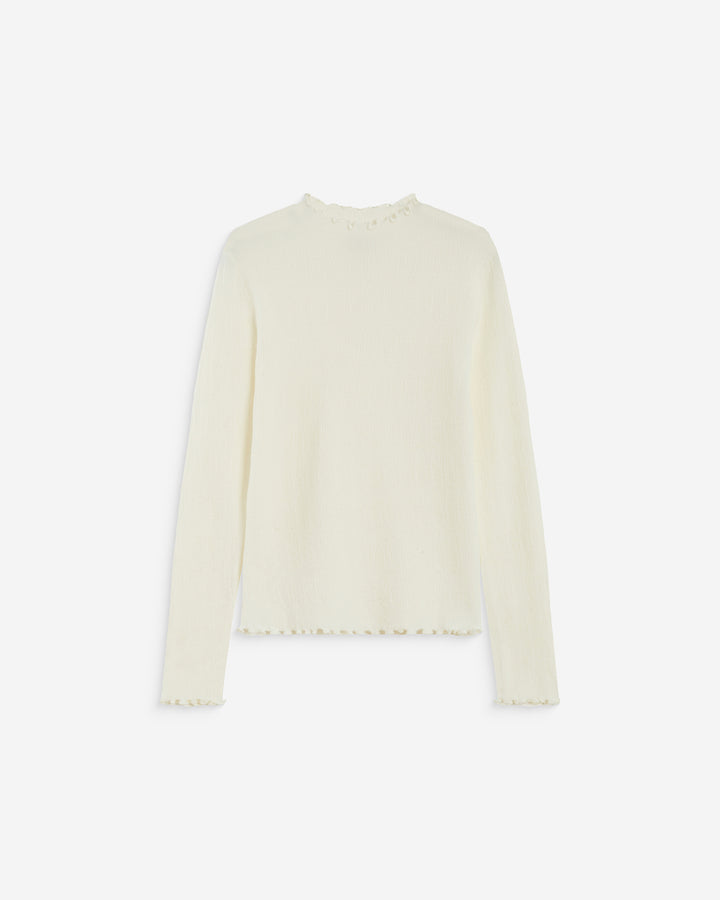 Pull ajusté en maille fine col montant ivoire Alino