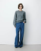 Pull en maille col rond épaules froncées anthracite Antoine