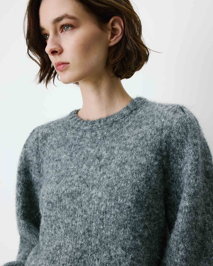 Pull en maille col rond épaules froncées anthracite Antoine